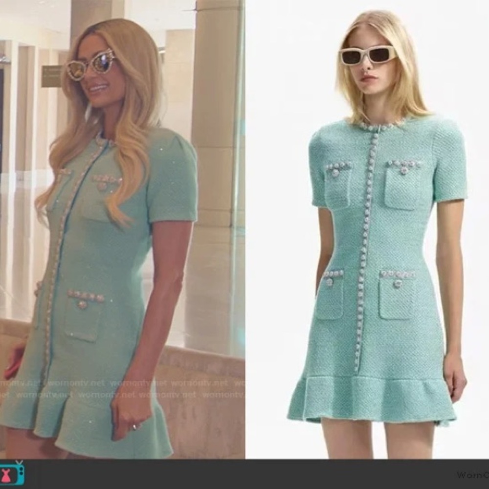 Self-Portrait Mint Green Tweed Mini Dress Size XS NWT - Picture 3 of 5
